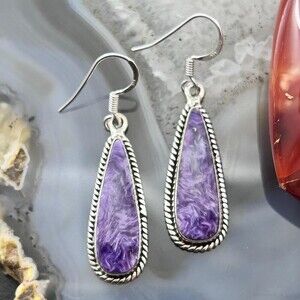 Sterling Southwestern Style Teardrop Charoite Dangle Earrings For Women